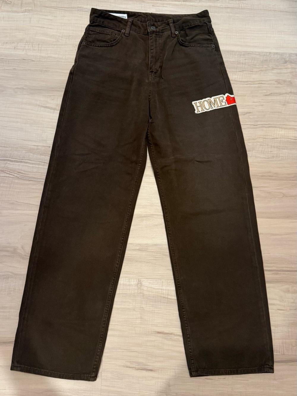 ZARA Brown Wide Leg Jeans with “HOME ALONE” Patch – Size 4